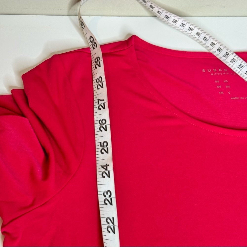 Susan Graver Weekend Pink Crew Neck Long Tunic Pockets - Picture 7 of 9